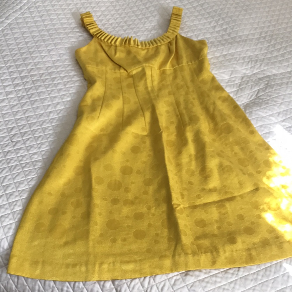 MAGGY LONDON Yellow Polka Dot Ruffle Neckline